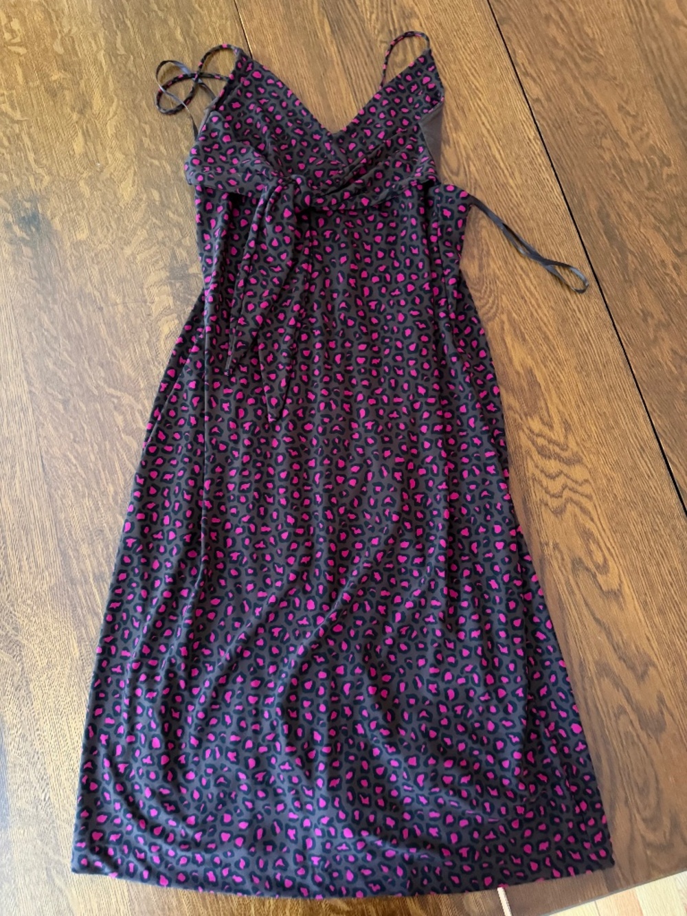 Satin Leopard Print Midi Dress Brown & Hot Pink Cowl Neck Slip Dress Size Small